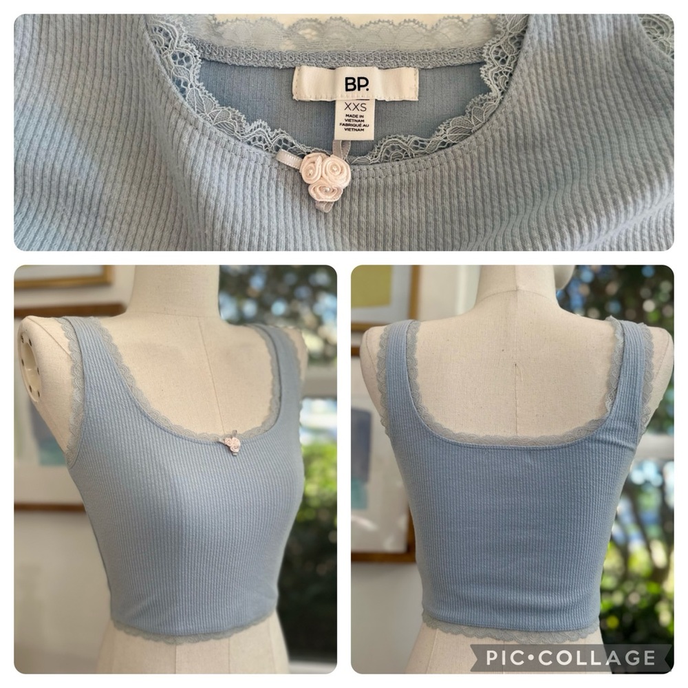 BP • Nordstrom • soft, ribbed cami with blue lace trim   Size XS